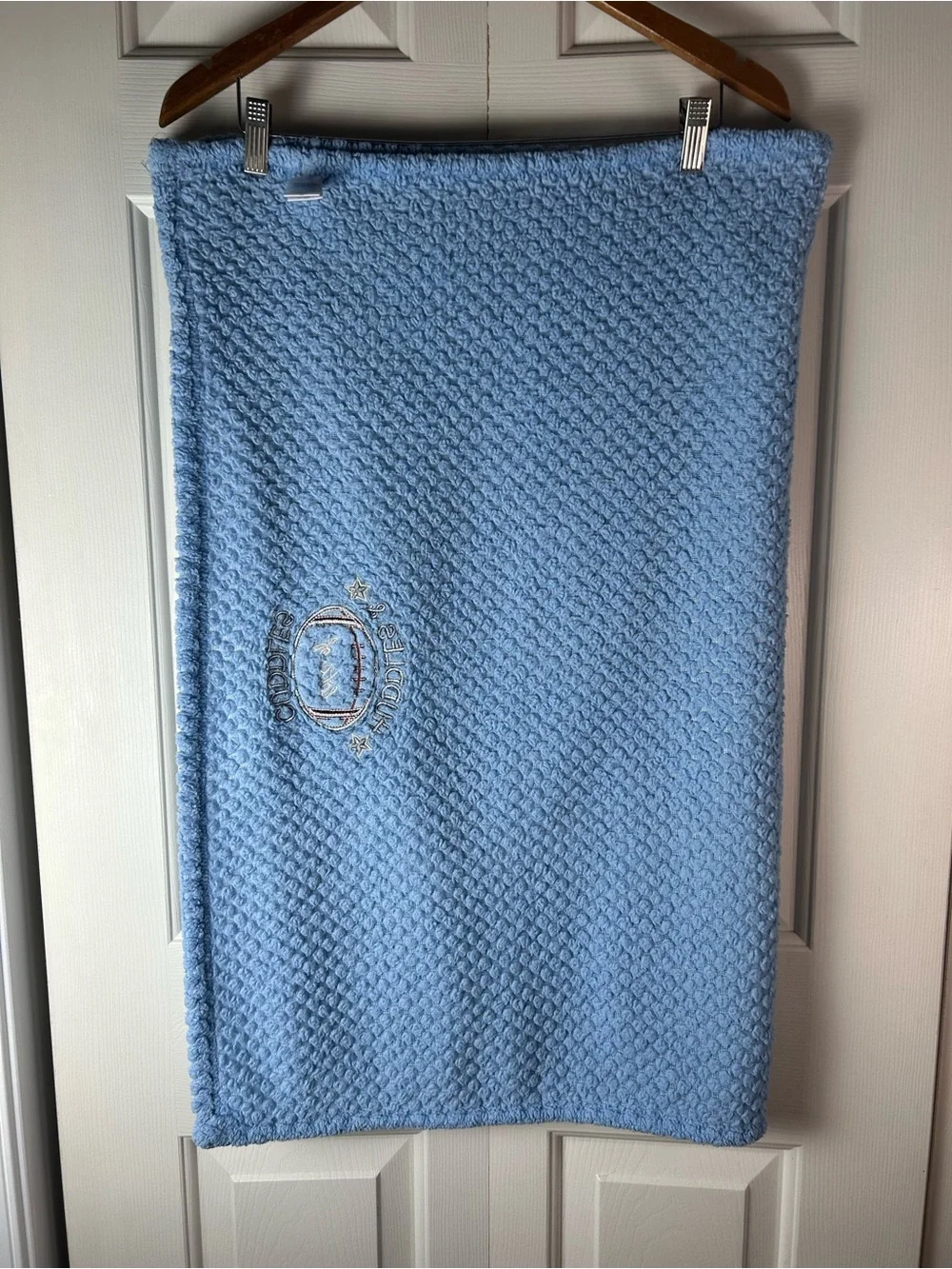 Huddles & Lots of Cuddles Football Baby Blanket Blue Textured Red Stars RN 36753